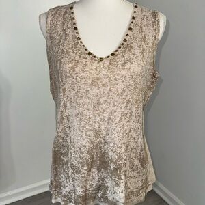 Great Northwest Women’s 1X Ribbed Tank Top Beige Studded Scoop Neck Rustic